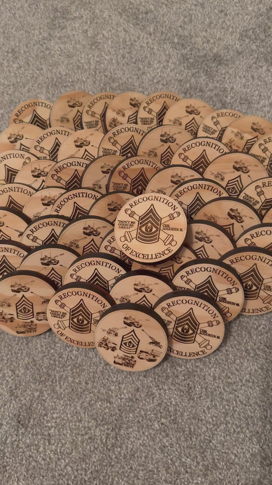 Custom 3" Wooden Military Challenge Coin – Double Sided Engraved | Personalized Unit Coin | Veteran Gift